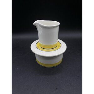 Arabia of Finland Faenza Yellow & Black Stripe Vintage Covered Sugar & Creamer